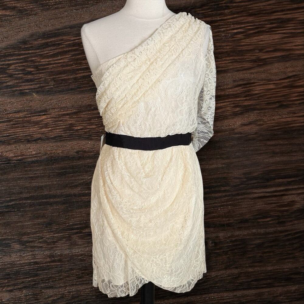 Malene Birger‎ NEW $575 Ivory One Shoulder Lace Midi Dress Sz 38 Sexy Faux Wrap